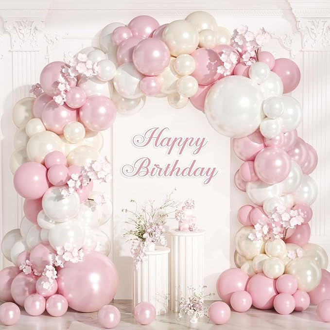 Double Stuffed Pink Balloon Arch Kit 149Pcs Double Stuffed Pearl Pink and White Balloon Arch Kit for Wedding Birthday Bridal Shower Engagement Baby Shower Party Decorations
