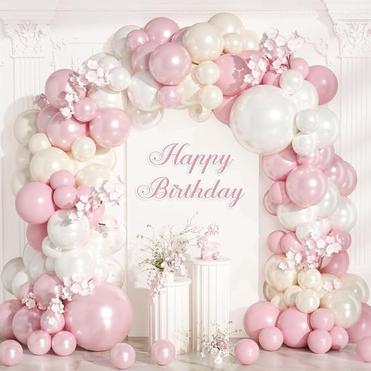 Double Stuffed Pink Balloon Arch Kit 149Pcs Double Stuffed Pearl Pink and White Balloon Arch Kit for Wedding Birthday Bridal Shower Engagement Baby Shower Party Decorations