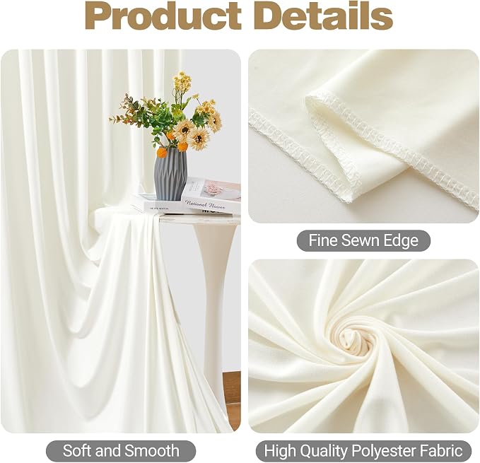 40ft x 15ft Ivory Backdrop Curtain Panels for Weddings - Wrinkle-Free Polyester Photo Drapes for Birthday Party, Photography Background, Stage Decor