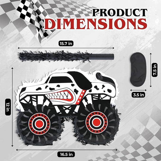 Monster Truck Dalmatian Pinatas Bundle with a Blindfold and a Bat (16 x 13 x 4 Inches), Perfect for Boys Birthday Parties, Dog Truck Decorations games