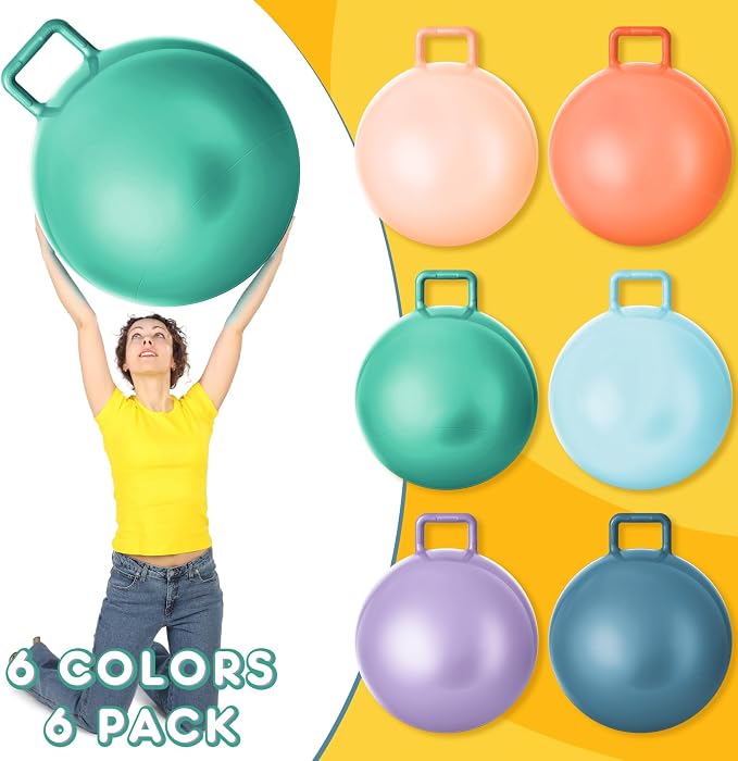 Lewtemi 6 Pcs Hopper Ball for Adults 32 Inch Jumping Hopping Inflatable Bouncing Ball with Handle and Air Pump for Indoor Outdoor Games Sport Exercise Fun Easter Basket Stuffers Gifts(Morandi Color)