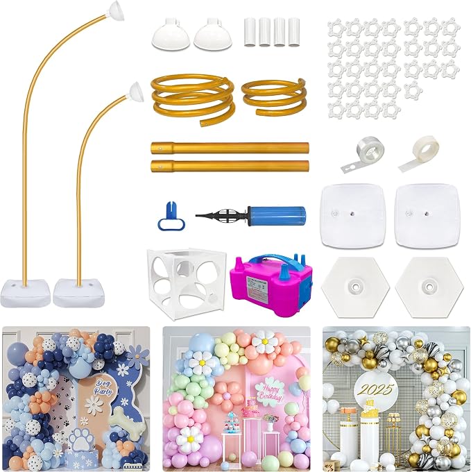 OurWarm Balloon Arch Kit with Balloon Pump Electric, 8.2FT & 5FT Gold Half Balloon Arch Stand with Base, Free Bending Arch Frame Backdrop for Wedding Birthday Party Baby Shower Graduation Decoration