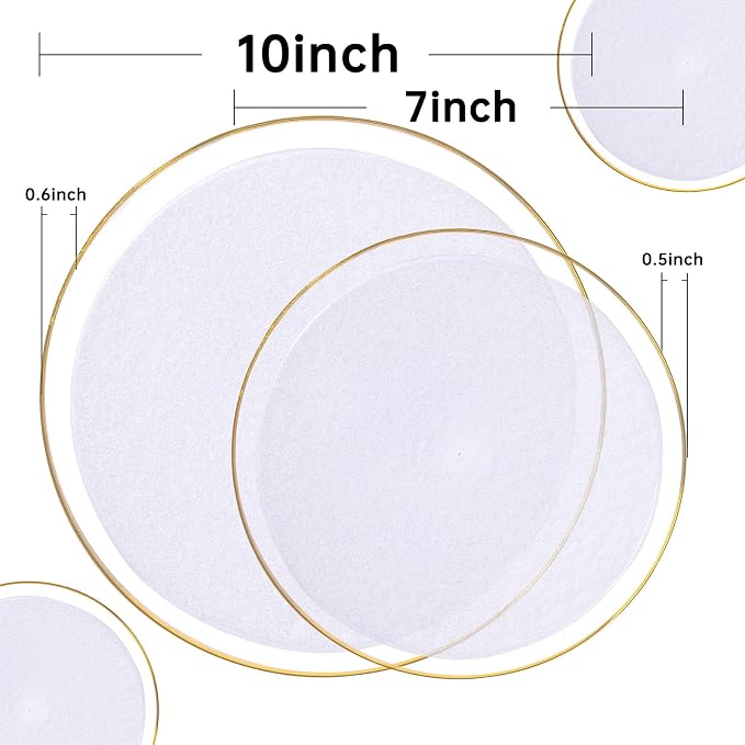 DaYammi 60Pcs Clear Gold Plastic Plates - Disposable Party Plates, Gold Plates Disposable Include 30 Dinner Plate 10inch,30 Dessert Plate 7inch,Frosted Bottom Plastic plates for Party,Wedding,Holiday