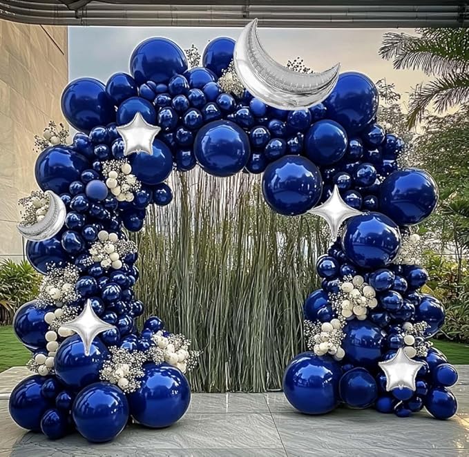 Navy Blue Balloon Garland Arch Kit Double Stuffed Royal Blue Star Moon Balloons for Birthday Baby Shower Over the Moon Prince Graduation Wedding Space Astronaut Galaxy Party Decorations