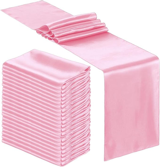 Bencailor 12 Pcs Pink Satin Table Runner Bulk 12 x 108 Inches Long Table Runners Bright Smooth Fabric Tablecloth for Wedding Banquet Birthday Spring Graduation Party Decorations