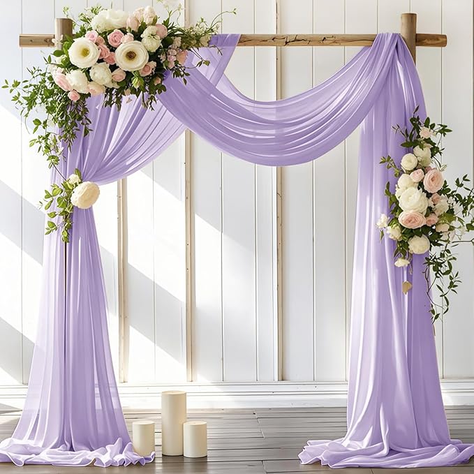 LINXTAR Wedding Arch Draping Fabric 30'' x 18FT Sheer Chiffon Arch Drape Backdrop 1 Panel Lilac Drape for Bridal Shower Baby Shower Photo Booth Church Decor Birthday Party Outdoor Decoration