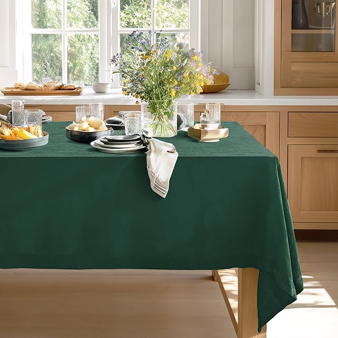 Linen World Linen Tablecloth,100% French Linen Green Tablecloth 120" x 60" Inch,Washable Rectangular Tablecloth for Dining,Outdoor,Weddings and Restaurants,Decorative Thanksgiving Christmas