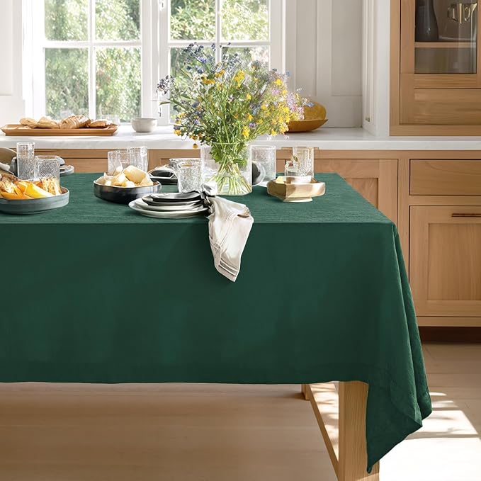 Linen World Linen Tablecloth,100% French Linen Green Tablecloth 55" x 55" Inch,Washable Square Tablecloth for Dining,Outdoor,Weddings and Restaurants,Decorative Thanksgiving Christmas