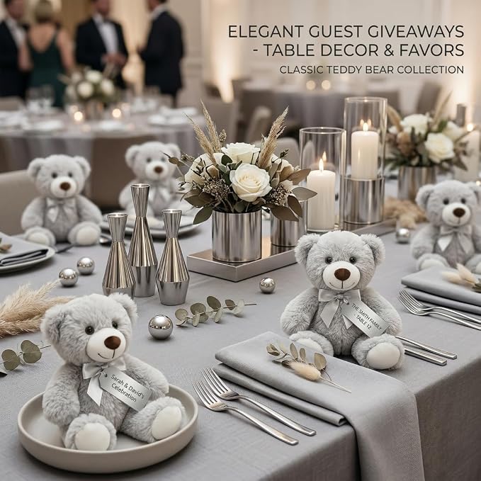 MaoGoLan Bulk Teddy Bear Baby Shower, 10 Packs Small Gray Teddy Bear Stuffed Animals in Bulk,13.5" Small Stuffed Bears Plush for Wedding,Birthday,Christmas, Party Decorations