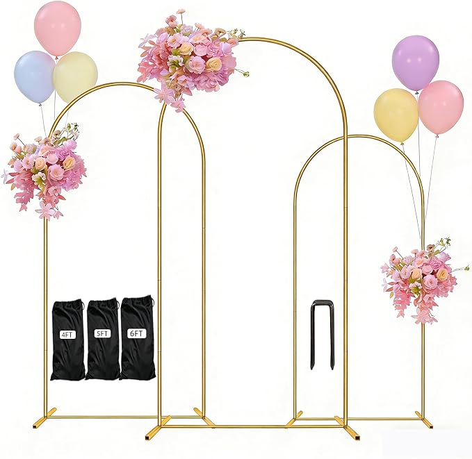 Balloon Arch Stand,Arch Backdrop Stand,Golden,Metal | 4FT+5FT+6FT,Three Storage Bags,Birthday Decorations,Party Decorations，