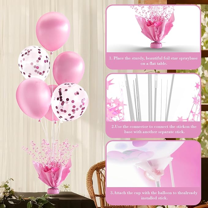 6 Set Pink Table Balloons Foil Spray Centerpiece with Pink and Confetti Balloons Stand Kit for Birthday Party Girls Baby Shower Wedding Bridal Shower Prom Graduation Table Decorations