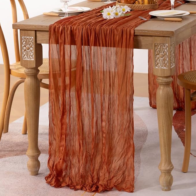 MLMC 8 Pack Terracotta Cheesecloth Table Runner 10ft Rustic Burnt Orange Cheese Cloth Table Runner 35 x 120 inches for Wedding Bridal Shower Birthday Pinic Party Thanksgiving Decor