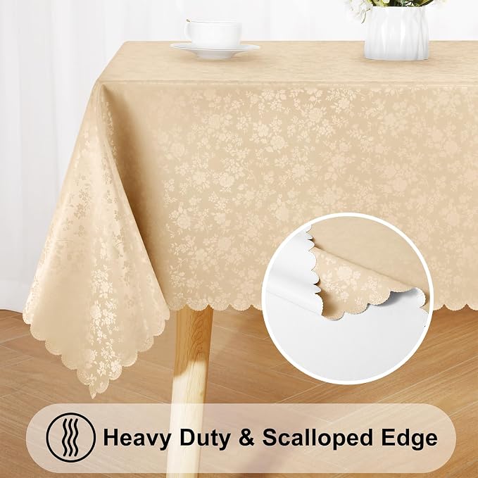 Smiry Rectangle Table Cloth, Waterproof Heavy Duty Vinyl Tablecloths, Wipeable Washable Table Cover for Kitchen and Dining Room (Champagne, 60" X 84")
