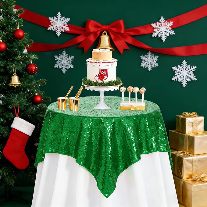 B-COOL Sequin Table Cloth Glitter Tablecloth Christmas Decoration Sparkly Table Fabric 50x80 Inch Rectangular Spring Linens for St. Patrick's Day Party Overlays