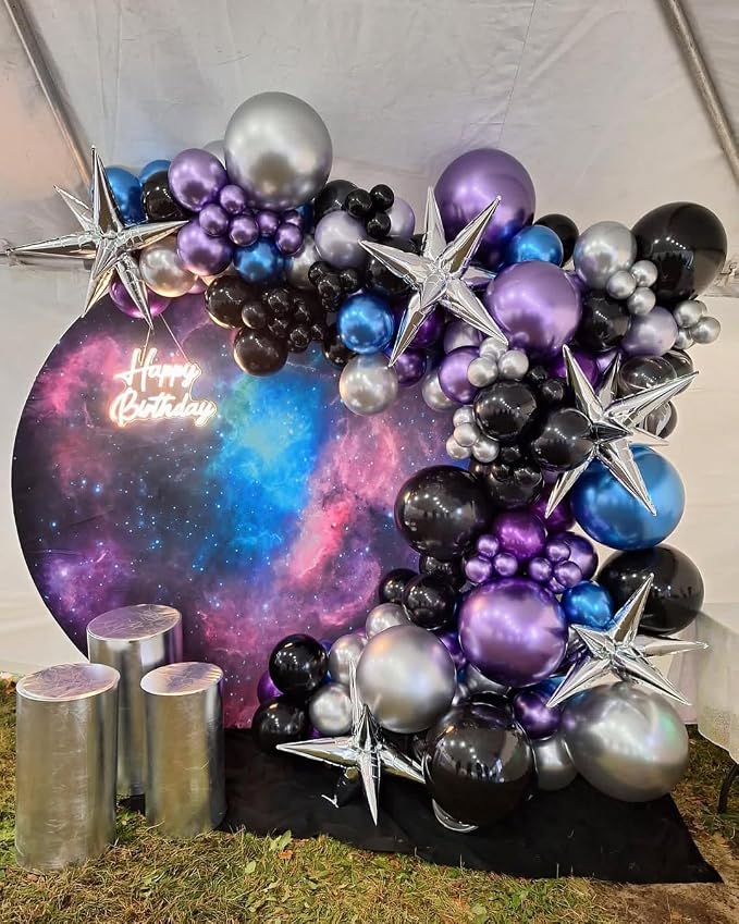 Galaxy Balloons Arch Kit – Outer Space Party Decorations with Metallic Blue, Purple, Silver, Navy & Star Balloons for Galaxy Theme Birthday, Baby Shower, Graduation, Prom Decorations