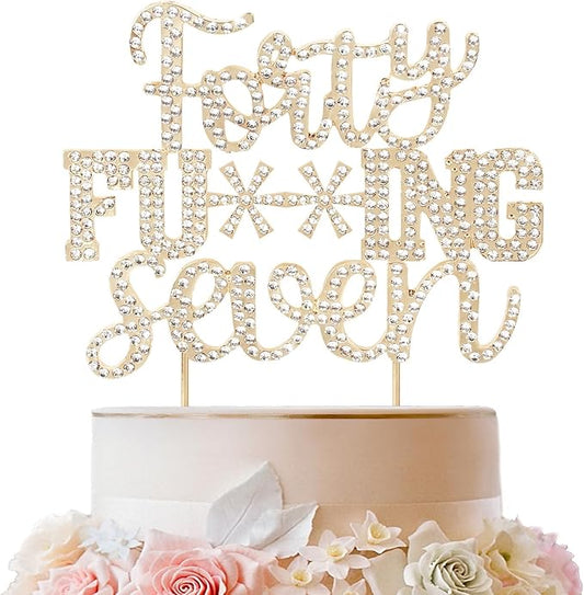 LINGTEER Happy 47th Birthday Funny Gold Rhinestone Cake Topper - Cheers to 47 Years Old Birthday Party,Forty-Seven Cake Centerpieces Topper Decorations Gift Sign.