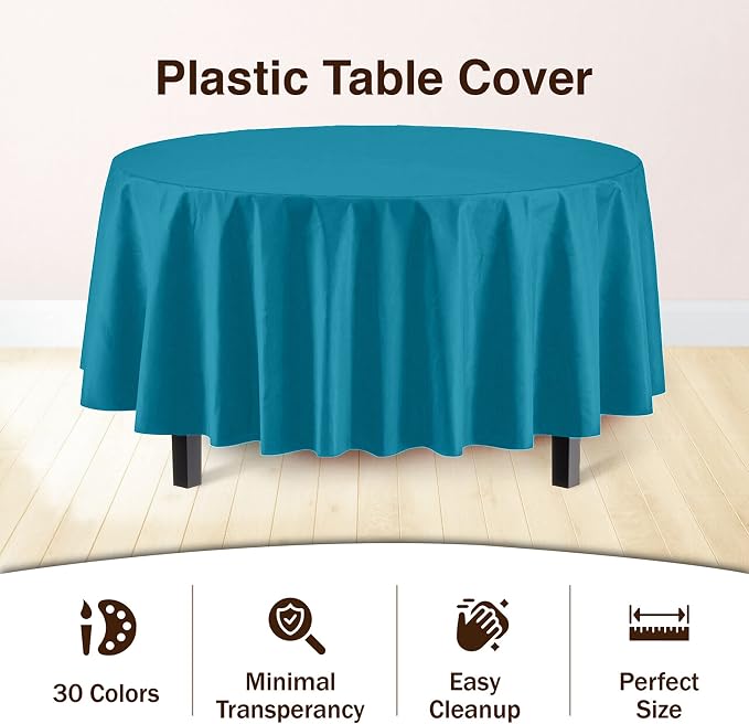 Exquisite Turquoise Round Tablecloths Plastic Table Cloth Disposable 48 Pack 84" Inch Round Table Cloth Disposable Turquoise Tablecloths Plastic Tablecloth Indoor/Outdoor Tablecloth Party Supplies
