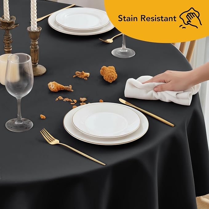 10-Pack Black Round Tablecloths, 108 Inches, Stain-Resistant Polyester for 4-5 Ft Round Tables - Washable Table Covers for Weddings, Banquets, Birthday Parties, Events