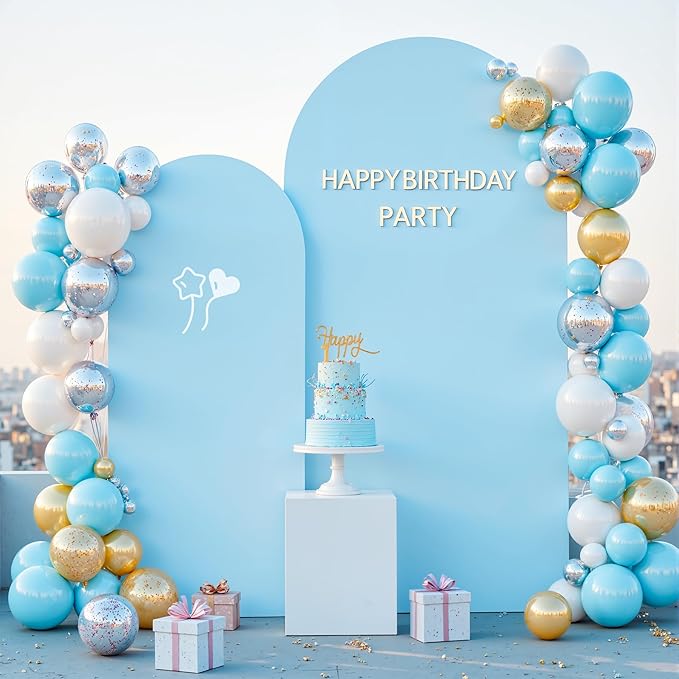 Baby Blue and Royal Blue Arch Cover 2 Set-7.2FT and 6FT Arch Backdrop Cover Spandex Fitted Wedding Arch Stand Covers for Baby Shower Boy Birthday Party Gender Reveal Photo Background Decorations