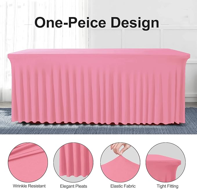 BDDC One-Piece Spandex Table Cover Skirt for 6FT Rectangle Tables | GRS-Certified Eco-Friendly Fabric, Elastic Fitted Ruffle Tablecloth, Washable, For Banquets, Weddings & Parties