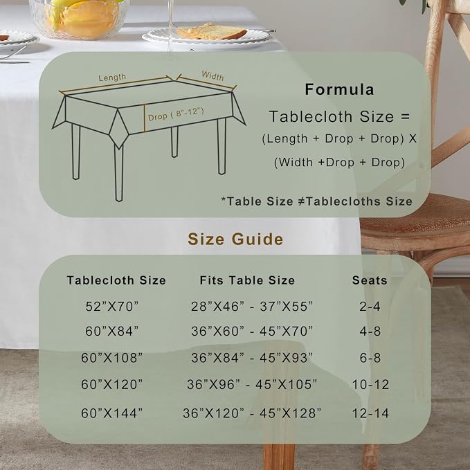 TOSMO 100% French Linen Tablecloth, Washable Farmhouse Rectangle Table Cloth for Kitchen, Dining, Party, Cocktail, Indoor and Outdoor Daily Use(60''x84'',White)