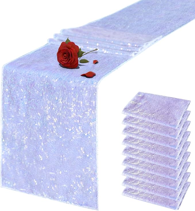 10 Packs 12 x 72 inches Mermaid Purple Sequin Table Runner, Glitter Runner for Birthday Party Supplies Wedding Holiday Celebration Baby Shower Engagement Anniversary Decor