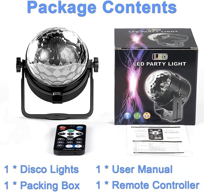 Party Lights,Disco Light Disco Ball Dj Rave Lights Strobe Lights Sound Activated Stage Lights Projected Effect Dancing Light Remote Control for Birthday Xmas Wedding Bar Glow Party Christmas