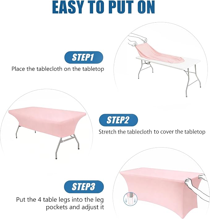 6FT Pink Table Cloth - 2 Pack Fitted Stretch Rectangle Spandex Tablecloth, Washable Table Cover for Party, Picnic, Wedding, Banquet, Birthday and Festival(30" x 72")