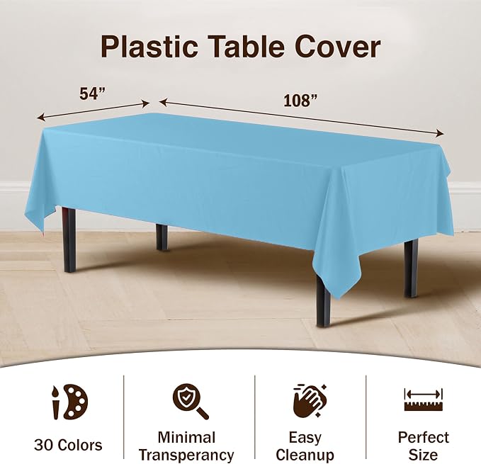 Exquisite Sky Blue Tablecloths for Rectangle Tables 48 Pack Plastic Table Cloth Disposable 54" X 108" Sky Blue Table Cloths Rectangle Tablecloth Plastic Tablecloths Rectangular Party Supplies