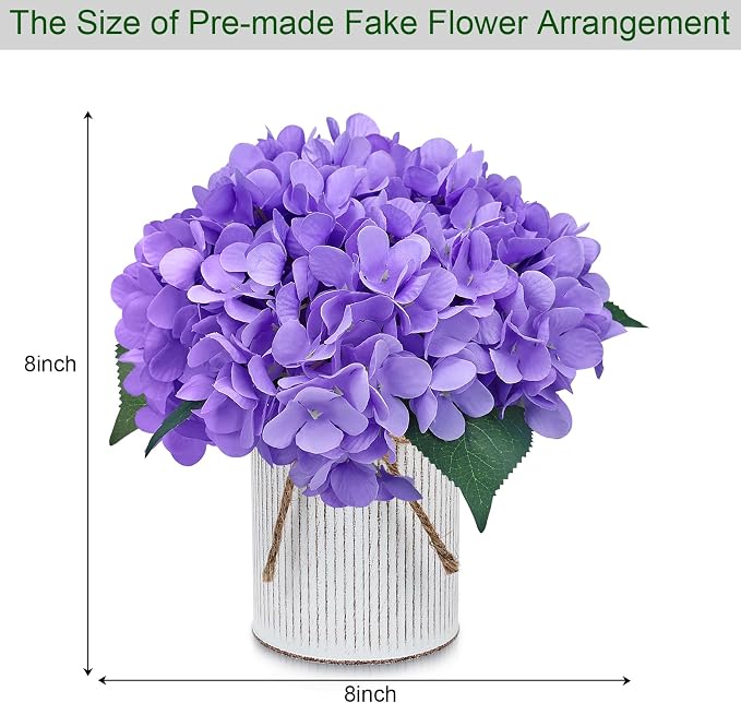 Flower Table Centerpieces - Set of 6 Floral Arrangement Artificial Wedding Hydrangeas Floral Arrangement with Rustic Metal Vase for Bridal Tea Party Event Decorations - Deep Purple