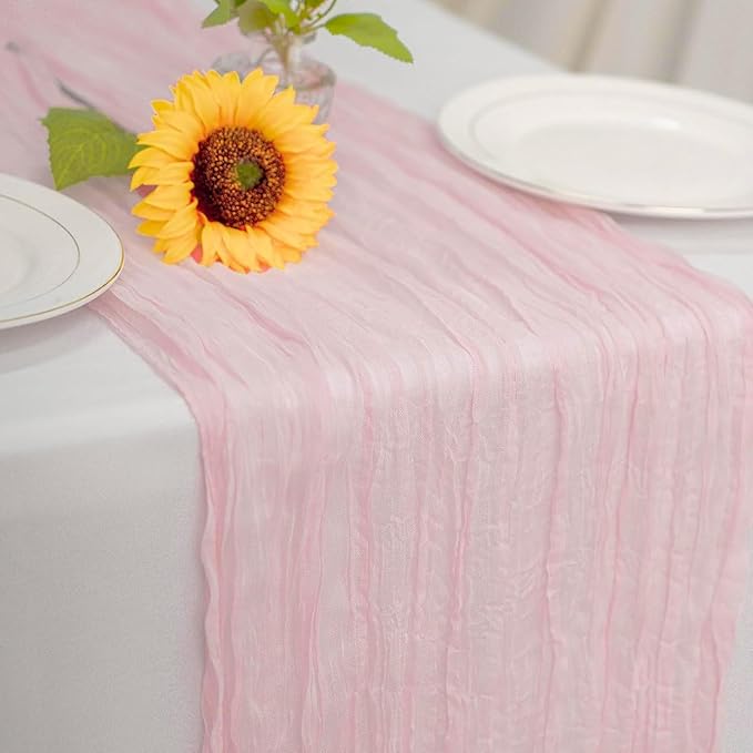 Dusty Pink Cheesecloth Table Runner 21x120 Inch Gauze Table Runners Reusable Polyester 10ft Boho Rustic Cheese Cloth Table Runner for Wedding Party Baby Shower Birthday