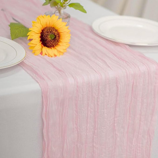 Dusty Pink Cheesecloth Table Runner 21x120 Inch Gauze Table Runners Reusable Polyester 10ft Boho Rustic Cheese Cloth Table Runner for Wedding Party Baby Shower Birthday