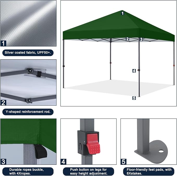 COOSHADE Durable Easy Pop Up Canopy Tent 10x10Ft, Olive Green