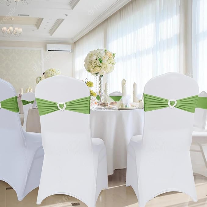 Howhic Pack of 30 Spandex Chair Sashes Bows Stretch Chair Cover Band with Buckle Slider Universal Elastic Chair Ties for Wedding Banquet Party Event Decoration (Sage Green)