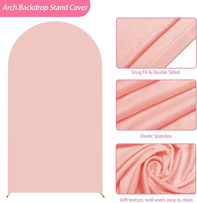 Putros Arch Backdrop Stand and Cover Set, 7.2ft, Gold Arch Stand with Pale Pink Cover, Metal Arched Background Frame for Wedding, Birthday Party, Baby Shower, Photography Decoration