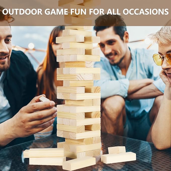 Aivalas Medium Tumble Tower 60PCS Wooden Block Stacking Yard Games with Carrying Bag Indoor & Outdoor Game for Kids and Adults Party Games for Backyard Lawn Beach Camping (Over 3.2 Ft)