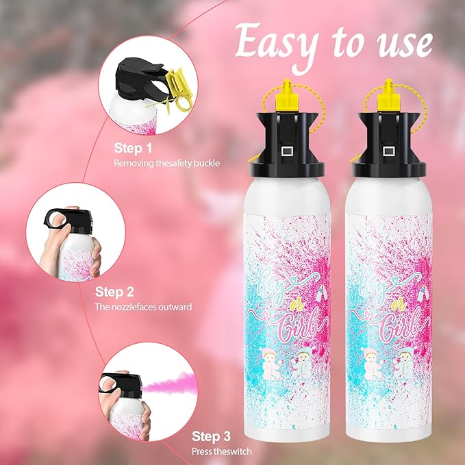 Large Gender Reveal Fire Extinguisher: 2 Packs Gender Reveal Ideas Only for Baby Girl with 100% Biodegragable for Gender Reveal Decorations - 20+ Feet (Pink)