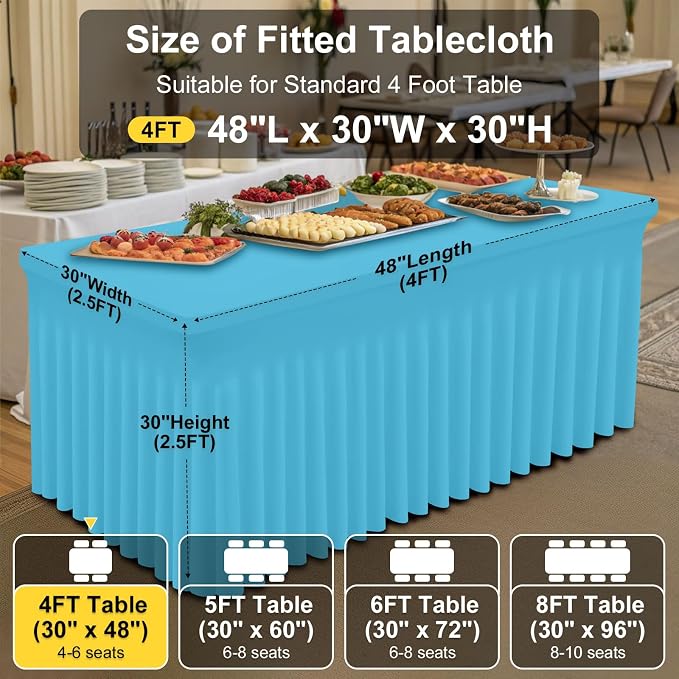 Smiry Spandex Tablecloth, Elastic Fitted Stretch Tablecloth for 4FT Rectangle Tables, Waterproof Washable Table Cover Skirt for Outdoor, Wedding, Banquet & Parties (Blue Mist, 48Lx30Wx30H Inch)