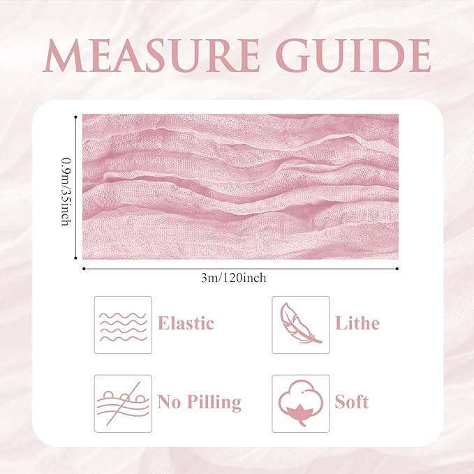 Table Runner Pink Cheesecloth Valentine's Day 10FT Blushing Pink Boho Gauze Cheese Cloth Rustic Sheer Table Runners for Summer Wedding Bridal Baby Shower Party Decoration