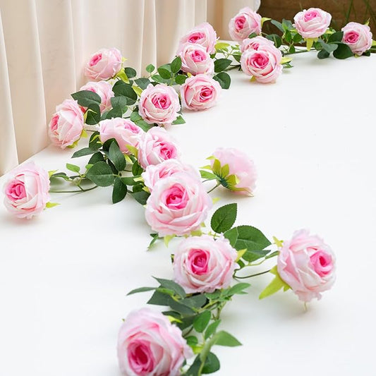 Bendable Artificial Flower Garland Rose Vine Hanging Floral Garland for Mantel Wall Trellis Fence Home Room Garden Wedding Arc Decor(Pink, 1pcs)