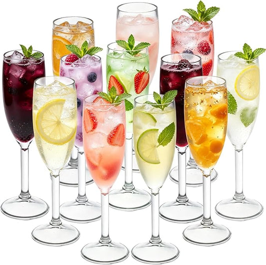 12 Pcs Champagne Flutes 5.4OZ Clear Plastic Champagne Glasses Wine Glasses Plastic Goblets for Parties Mimosa Bar Glasses Stemmed Drinking Cups for Wedding Celebration Christmas Birthday Bride (Clear)