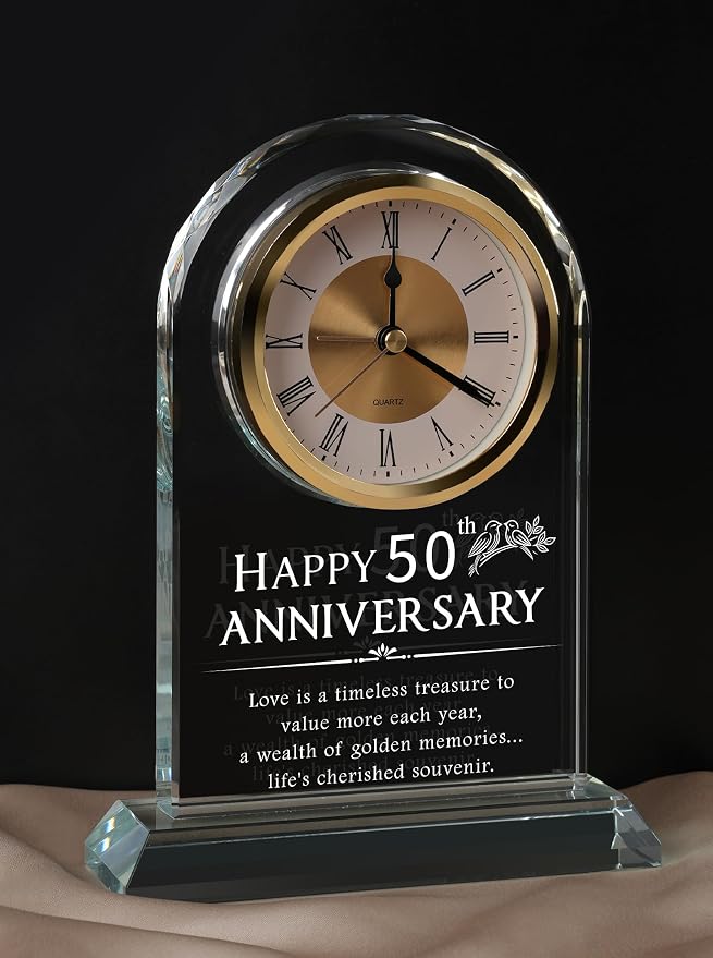 Timeless Anniversary Clock - Perfect 50th Wedding for Parents, Couples, Women & Men - Unique Golden Ideas for Husband & Wife - Elegant Alarm Clock