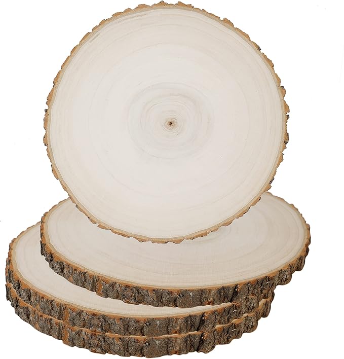 Prsildan 4 Pack Large Wood Circle Slices, 8 to 10 Inches DIY Unfinished Wood Table Centerpieces, Natural Rustic Round Crafts for Indoor Christmas Wedding Party Décor