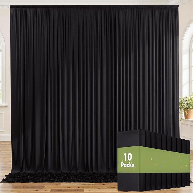 50ft x 8ft Wrinkle Free Black Backdrop Curtains for Parties, 10 Panels 5ftx8ft Polyester Photo Backdrop Drapes for Weddings Birthday Photography Background Curtains