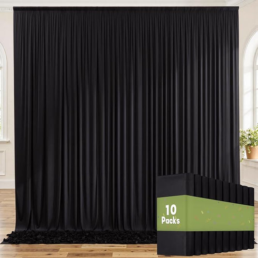 50ft x 8ft Wrinkle Free Black Backdrop Curtains for Parties, 10 Panels 5ftx8ft Polyester Photo Backdrop Drapes for Weddings Birthday Photography Background Curtains