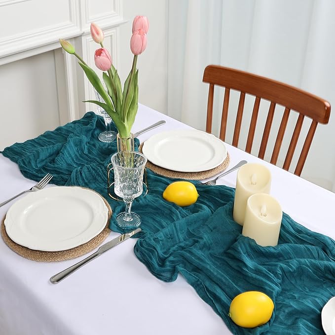8 Pack Teal Cheesecloth Table Runner Easter 10ft Boho Gauze Fabric 120 Inch Cheese Cloth Table Runner Rustic Sheer for Spring Romantic Baby Shower Party Birthday Home Holiday