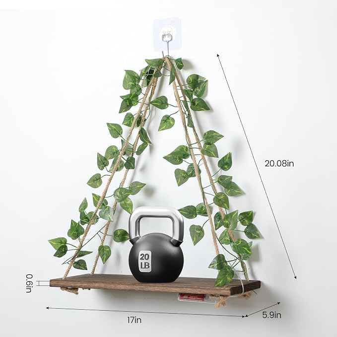 EXIN DECHEN Floating Shelves for Wall No Drilling,Wall Shelves,Hanging Shelf,Leaves and Light Strip with Flower,Set of 2 Plant Decor for Home Livingroom Bedroom,Led Room Decor Aesthetic,Gift