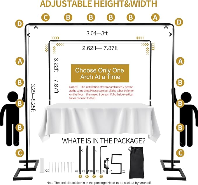 8.2 FT Wedding Arch Rectangle Stand Square Backdrop Stand, Extra Clamps to Table Rod Stand, Adjustable Photo Booth Background Kit, Balloon Arch Stand for Valentines Day Birthday Baby Shower Decor