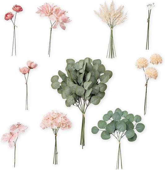 TINGE TIME Artificial Greenery Stems Box Set, 42pcs with 10 Kinds Faux Greenery Stems and Flowers for Wedding DIY Bouquets Table Centerpieces Floral Arrangement Wedding Home Decor