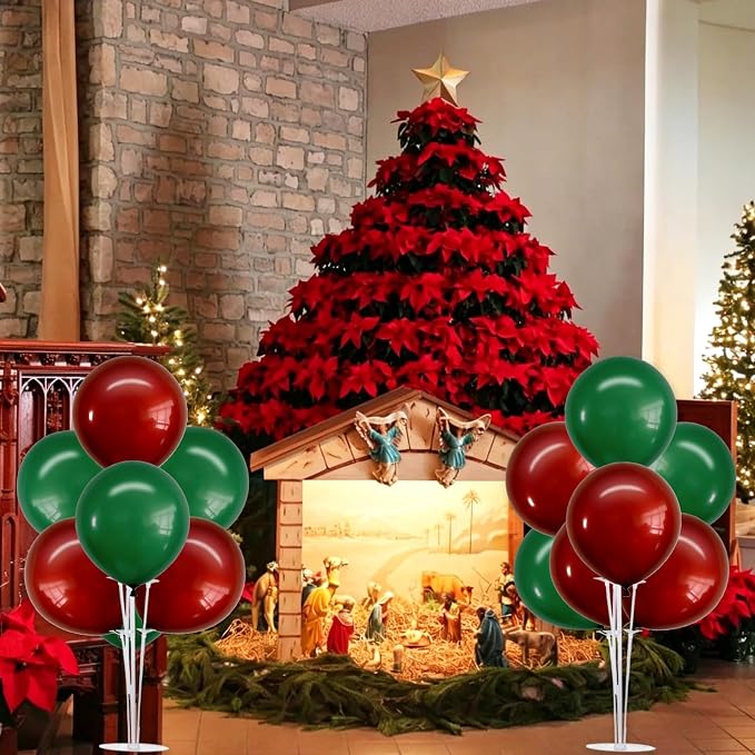 TONIFUL 4 Set Christmas Theme Wine Red Dark Green Balloon Stand Centerpiece Table Decorations for Christmas Decoration,Celebration Party Bar,Birthday Decorations,Anniversary